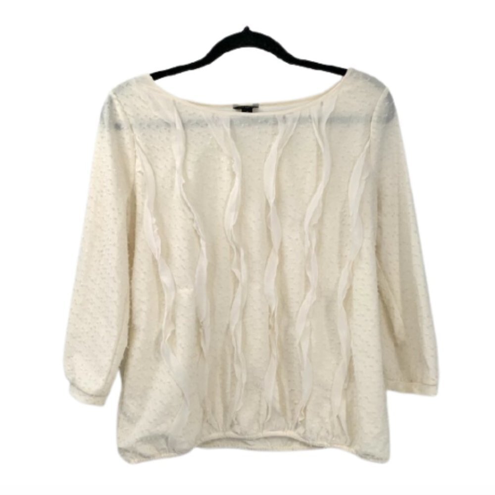 ANN TAYLOR Ivory Ruffle Swiss Dot Top Blouse M